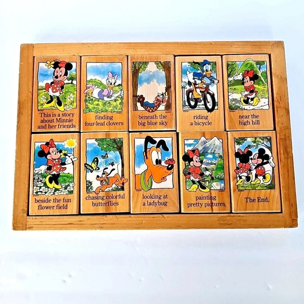 Vtg Disney Mickey Minnie Mouse & Friends Changing Storyline Blocks Puzzle 1752